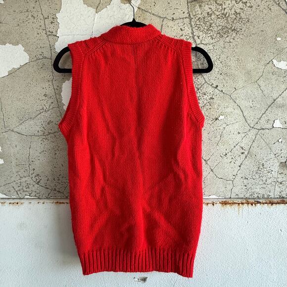 Vintage Cable Knit Sweater Vest Chunky Knit Sleeveless Cardigan 70s Retro Preppy - Picture 5 of 5